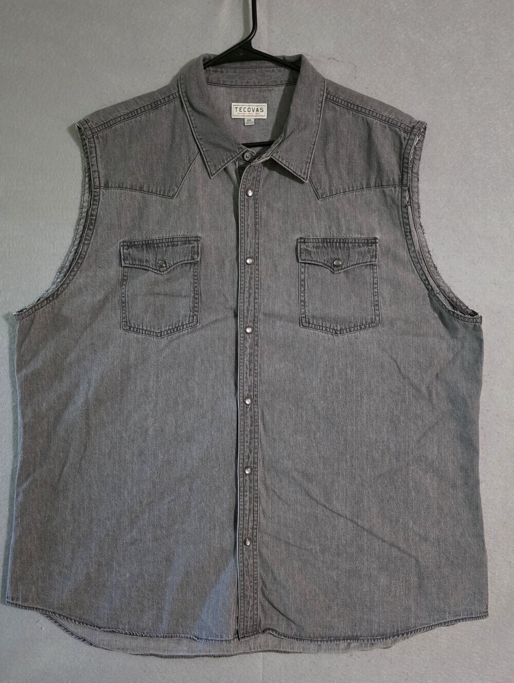 Tecovas Mens Gray Pearl Snap Sleeveless Denim Shirt Western Size XXL